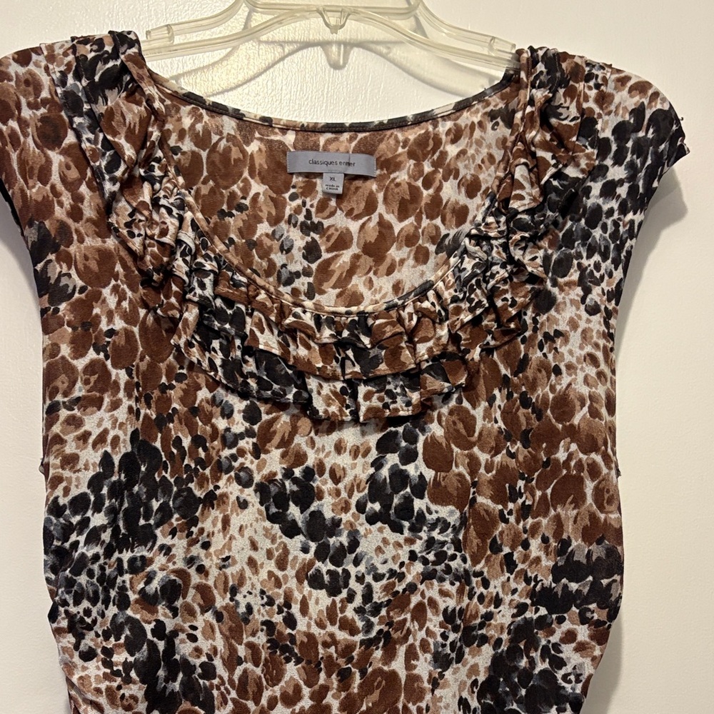 Classics entire softly ruched and ruffled printed top